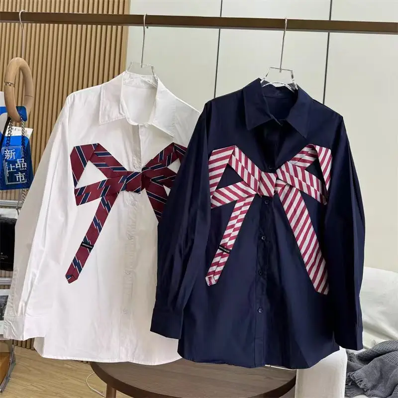 Женская хлопковая блузка с длинным рукавом