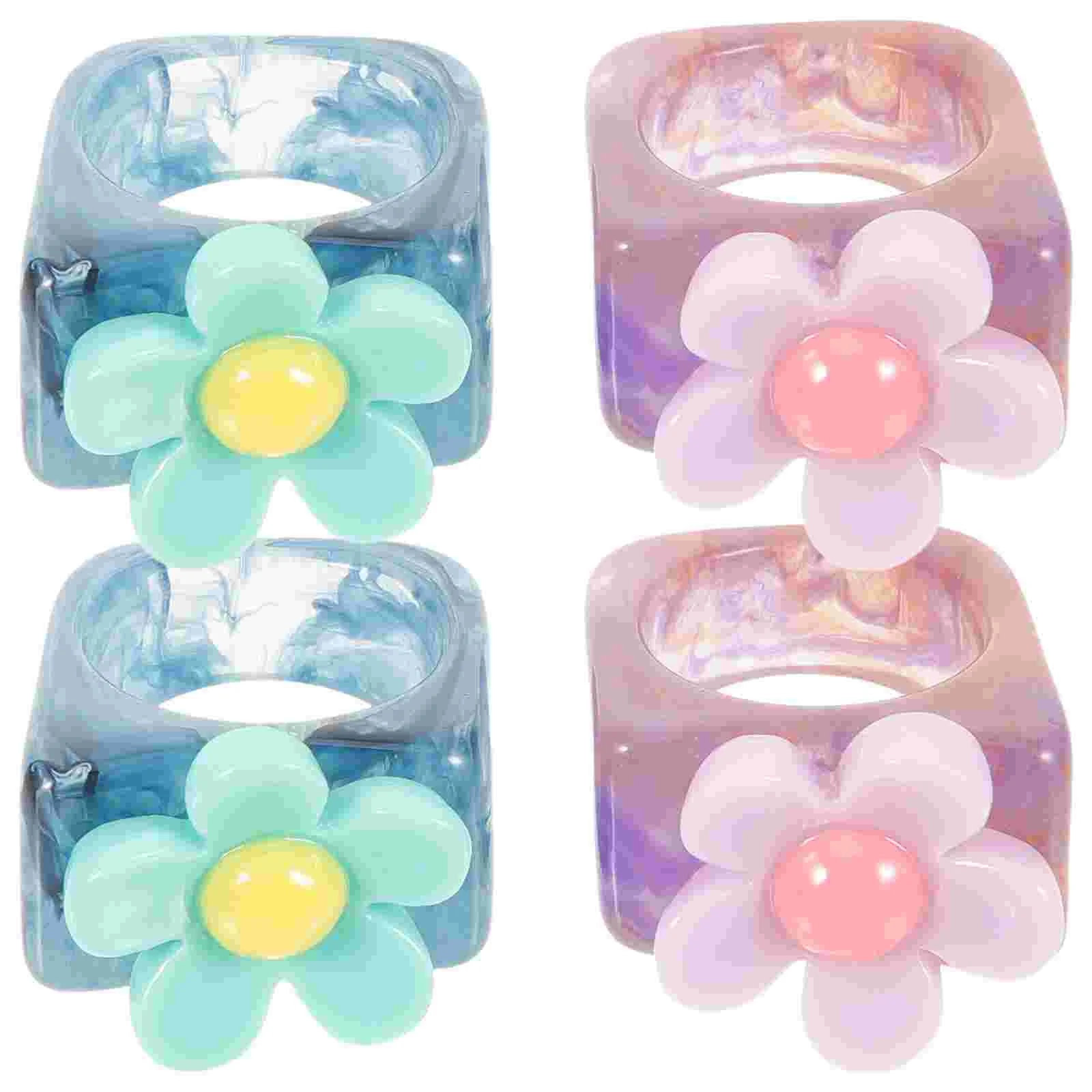 

4 Pcs Resin Ring Women Jewelry Finger Rings Gemstone Stacking Fashion Diamond Stackable Girls