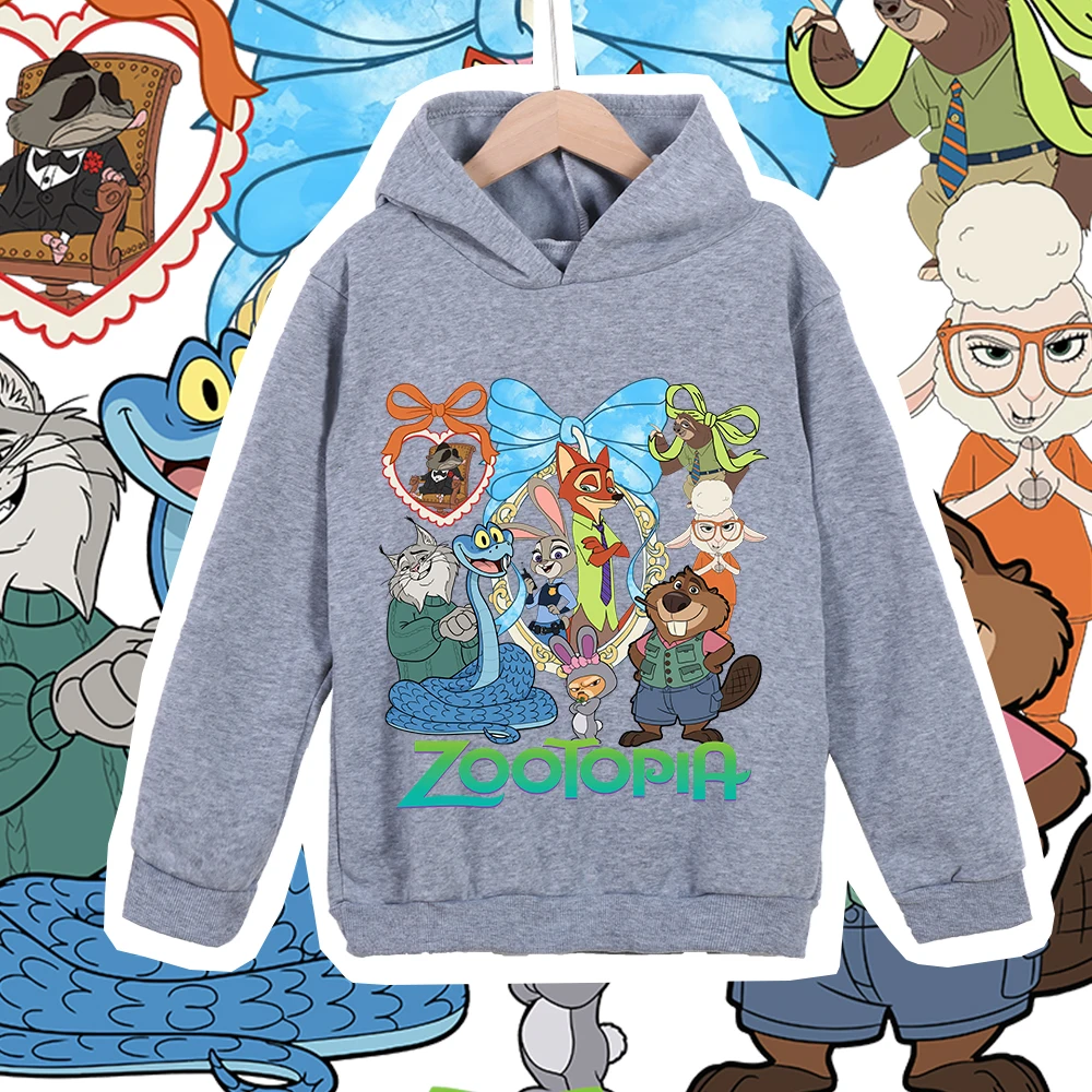Фото Детская флисовая толстовка с принтом Disney Zootopia Judy Nick 2026 Wonderful Gang Gathering, унисекс, для мальчиков и девочек, осенне-зимняя теплая одежда №4