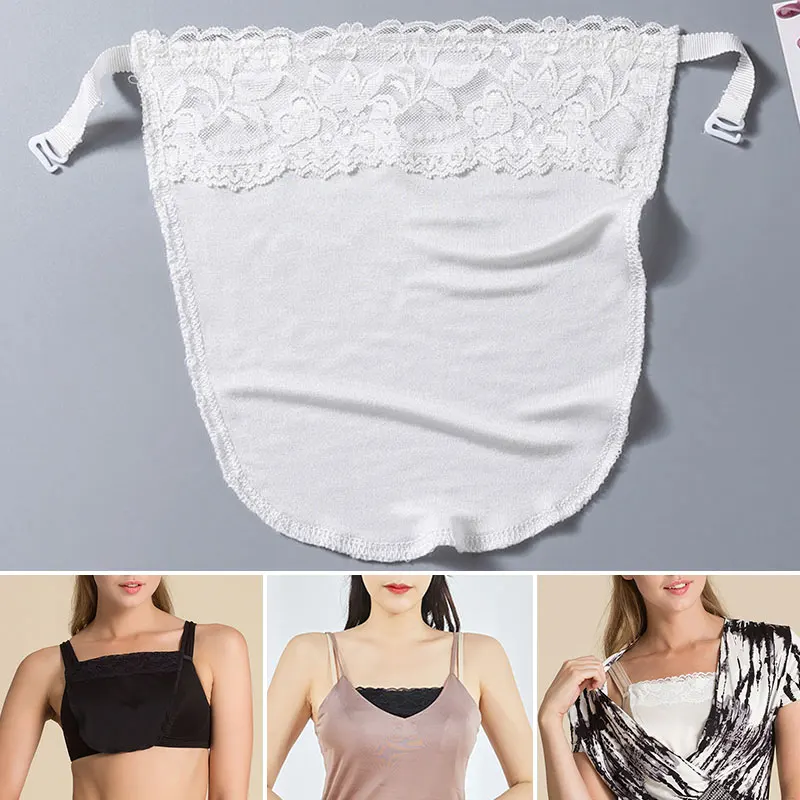 Women's Lace Silk Tube Bra Top Mock Camisole Cleavage Cover Up Clip On Solid Invisible Bra Insert Wrapped Chest Overlay Panel