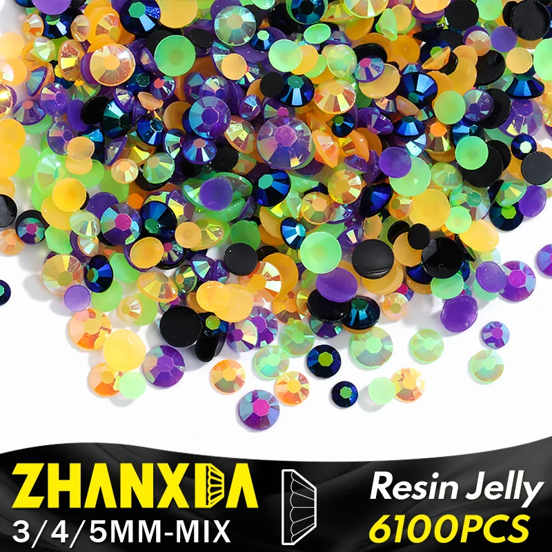 

Смешанные желеобразные круглые стразы 3/4/5 мм с плоской задней стороной для Хэллоуина Стразы без горячей фиксации Diy драгоценные камни 6100 шт....