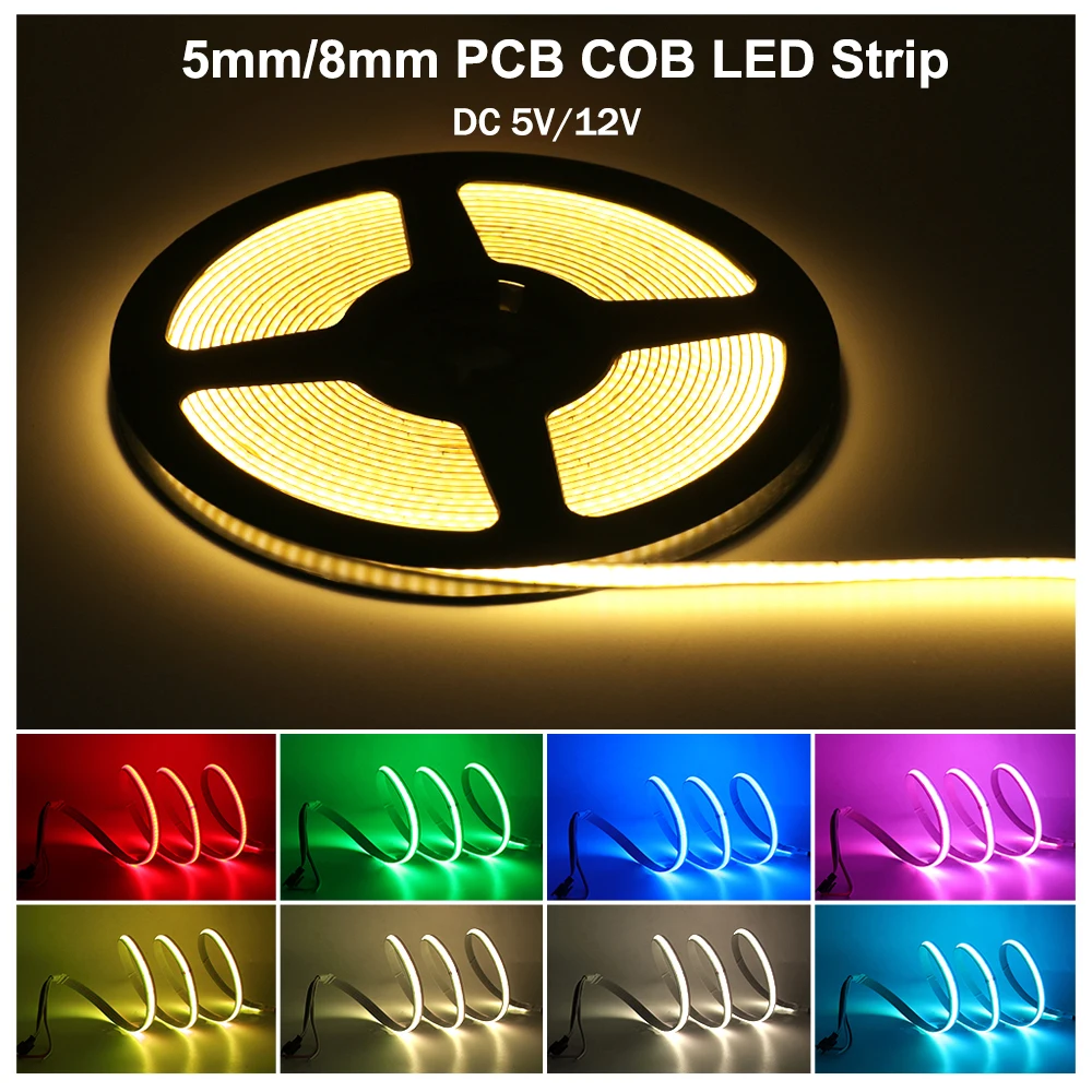 

5mm/8mm COB LED Strip 320LEDs/M High Density Flexible FOB DC5V/12V COB Light Warm Natural White Red Blue for Home Decor Lighting