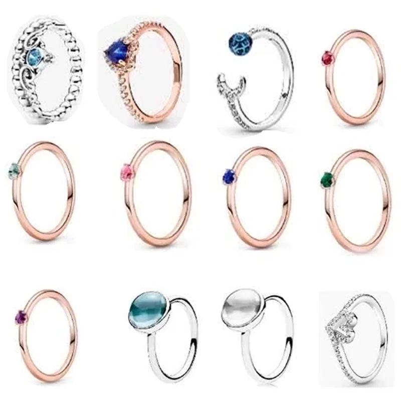 

Pam 925 Sterling Silver Ring Flash Bead Bow Knot Star and Moon Love Crown Suitable for Original Female Party Accessories