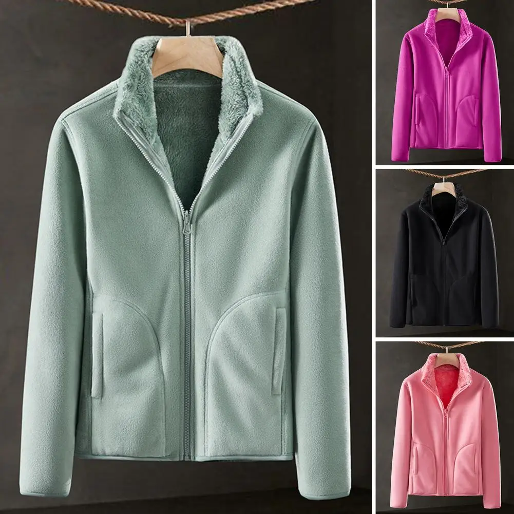 

Women Winter Coat Cozy Winter Jackets for Women Plush Warm Stylish Outerwear with Stand Collar Long Sleeves Pockets Women Winter