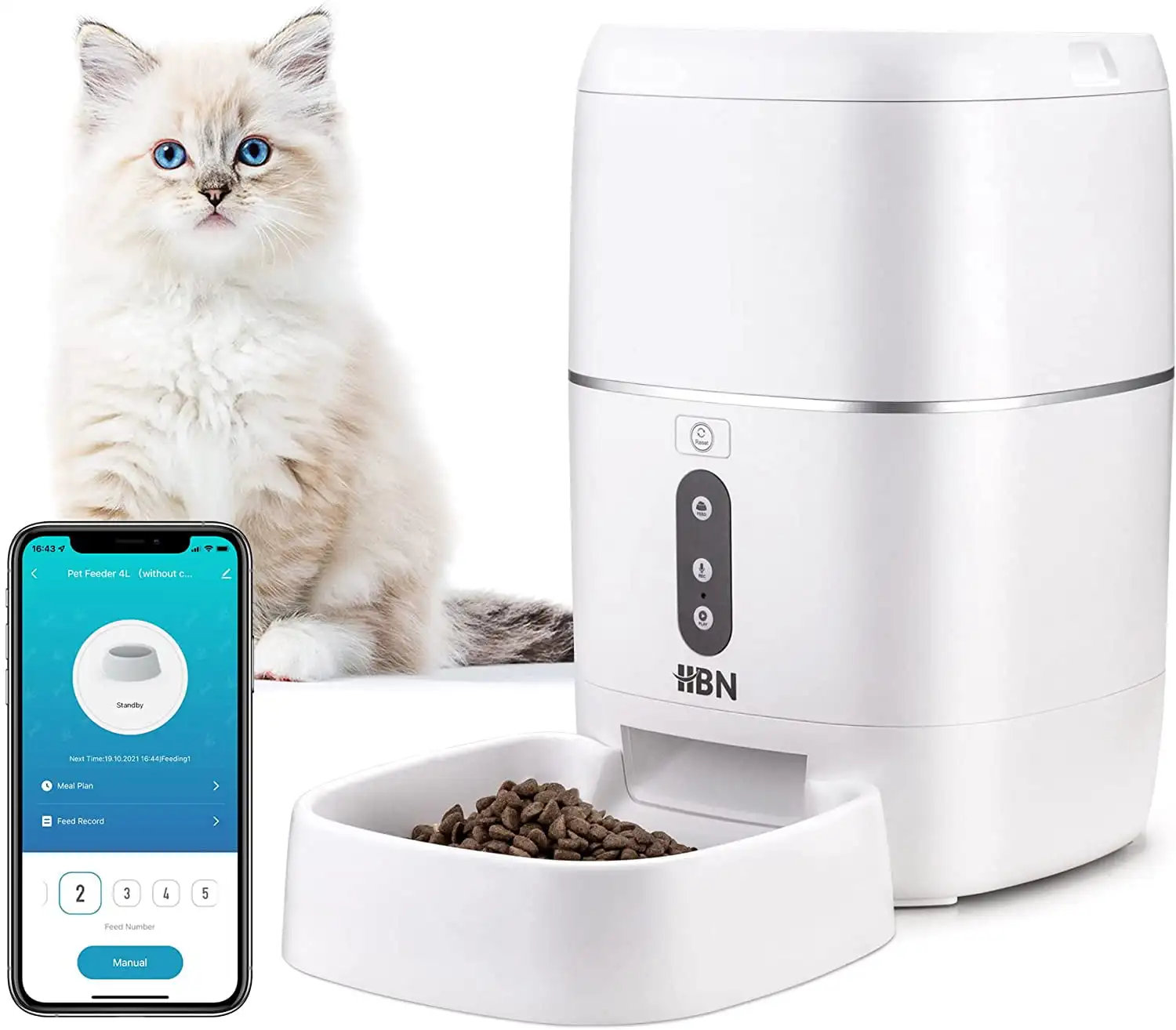 

Automatic Cat Feeder, 6L Smart Cats Dogs Feeder, Auto Pet Food Dispenser with Portion Control and Voice Recorder, 2.4G Wi-Fi Ena