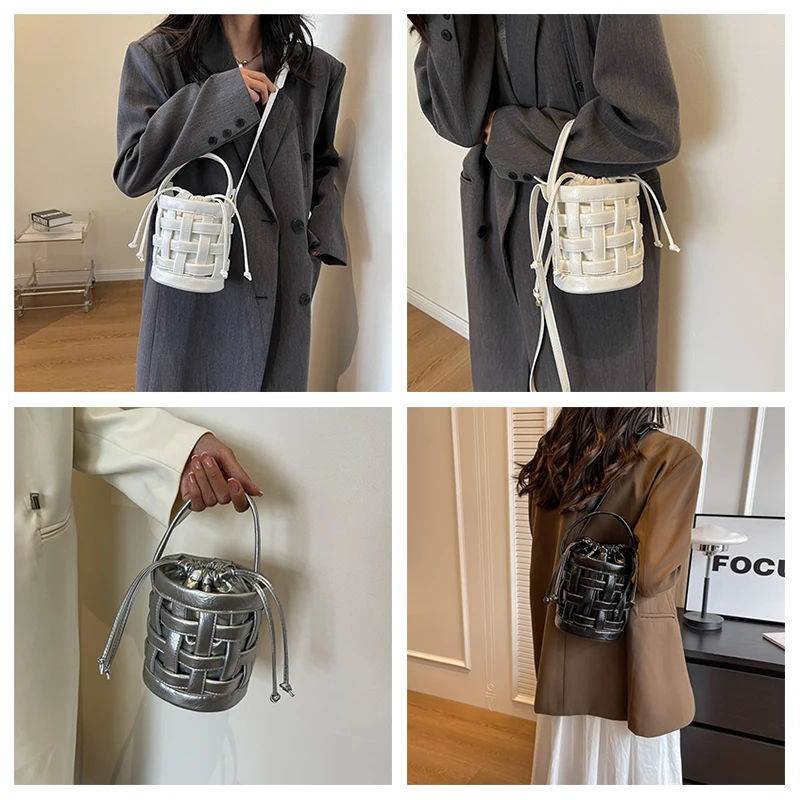Brand Woven Bucket Bags for Women High Quality Leather Shoulder Bag Cute Purse and Handbag Designer Crossbody Bag Luxury Satchel