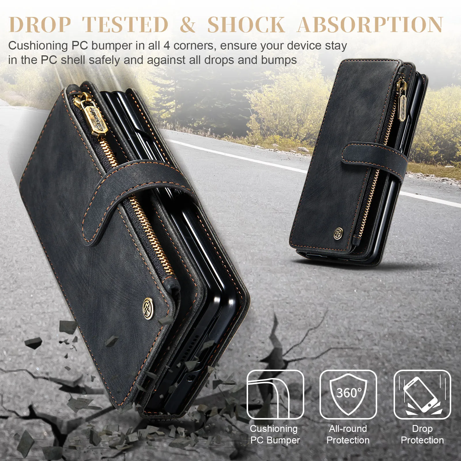 Wallet For Samsung Galaxy Z Fold 4 Case Multi Card Slot Holder with Lanyard Zipper Cover Shockproof Leather Case For Z Fold3 W22