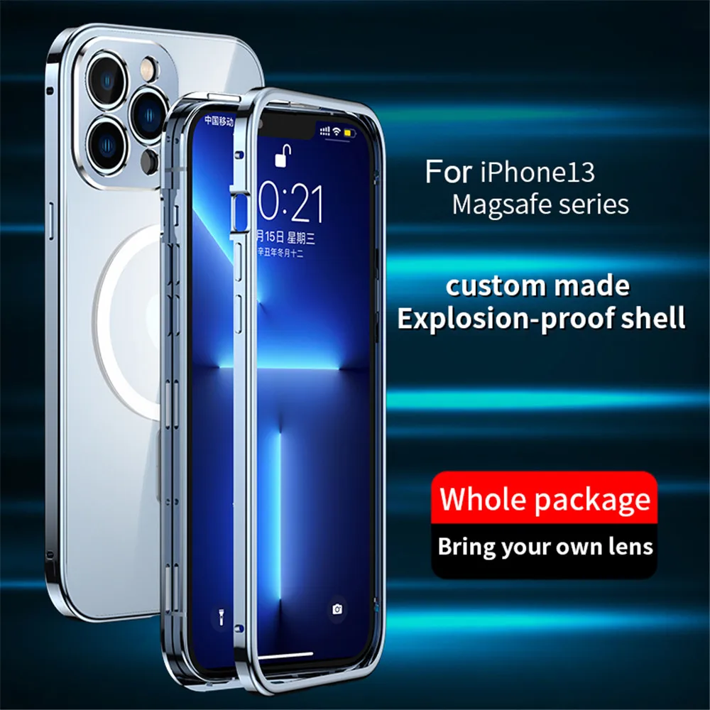 

Ударопрочный магнитный металлический каркас, чехол Magsafe для iPhone 13 Pro Max, противоударный прозрачный чехол из поликарбоната, чехол для iPhone 13, че...