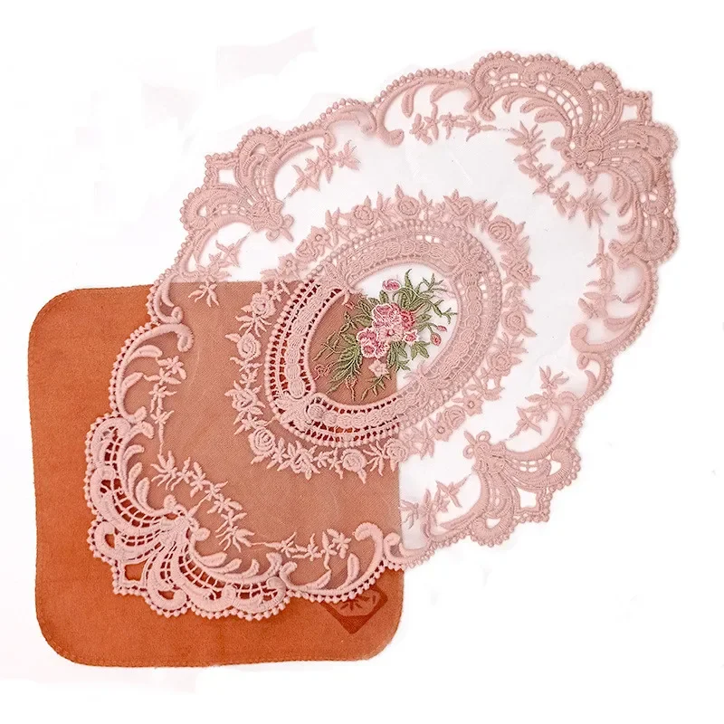 

4PCS Peony Lace Doilies Placemat 28*42CM Elliptic Milk Silk Embroidered Table Mats For Wedding Birthday Dinner Party Decor