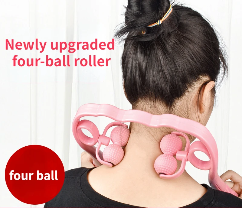 

New Manual Cervical Spine Massager Clip Neck Double Four Ball Silicone 4 Roller Kneading Multi-functional Artifact Neck Massager