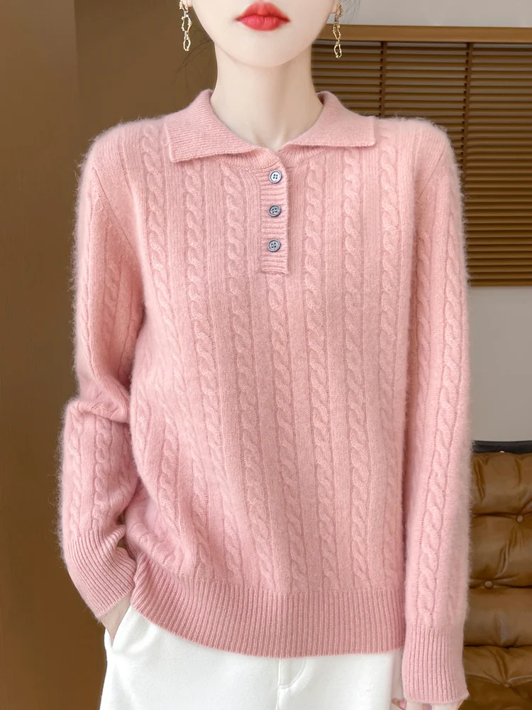 Женский свитер из 100% шерсти мериносовой толстый с воротником мягкий и теплый топ