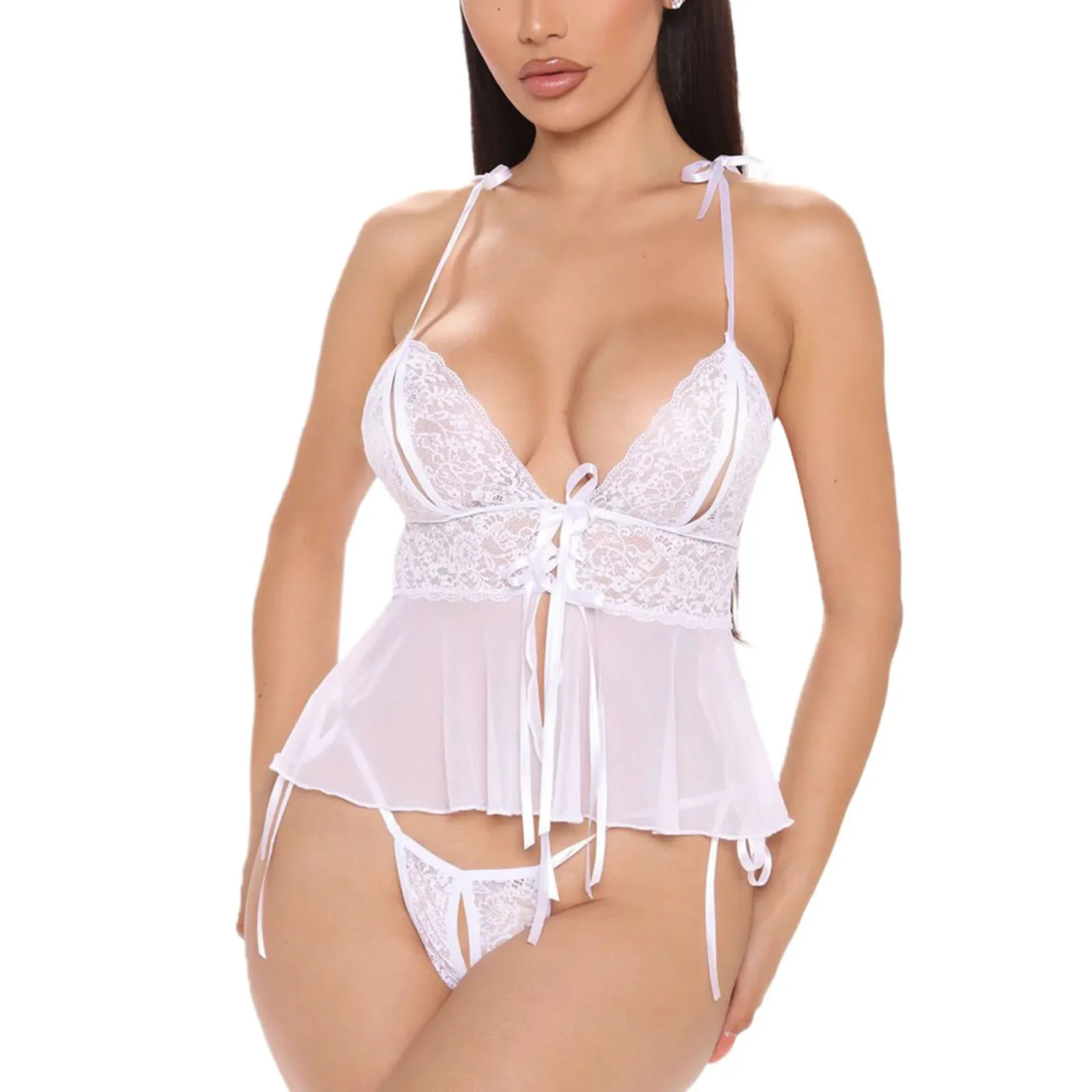 Соблазнительный комплект нижнего белья Babydoll однотонные майки на бретельках с