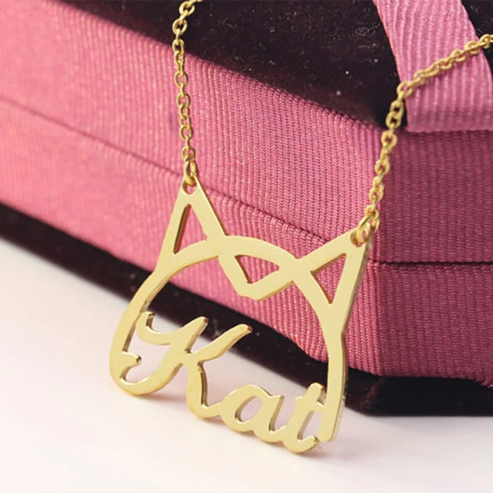 

Customized Name Necklace Personalized Hollow Cute Cat Pendant Stainless Steel Charm Necklace For Woman Anniversary Gift