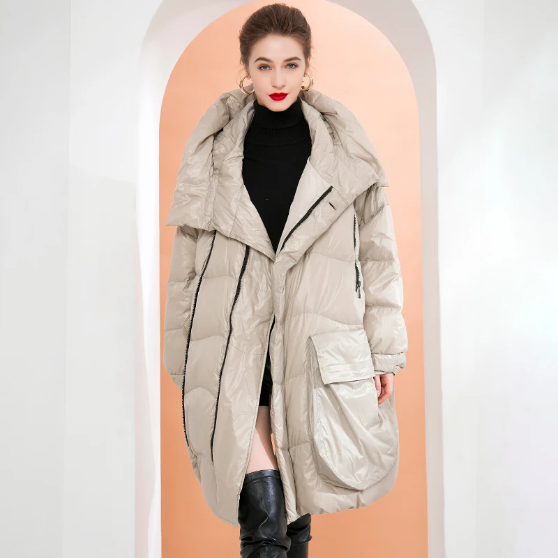 

Down jacket women's winter 2022 new mid-length double zipper thickened loose large size women's down jacket