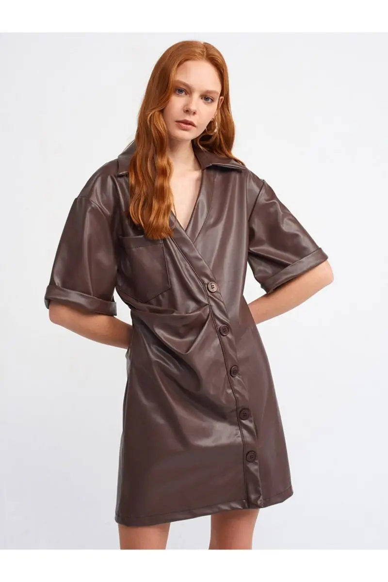 

9129 leather dress coffee
