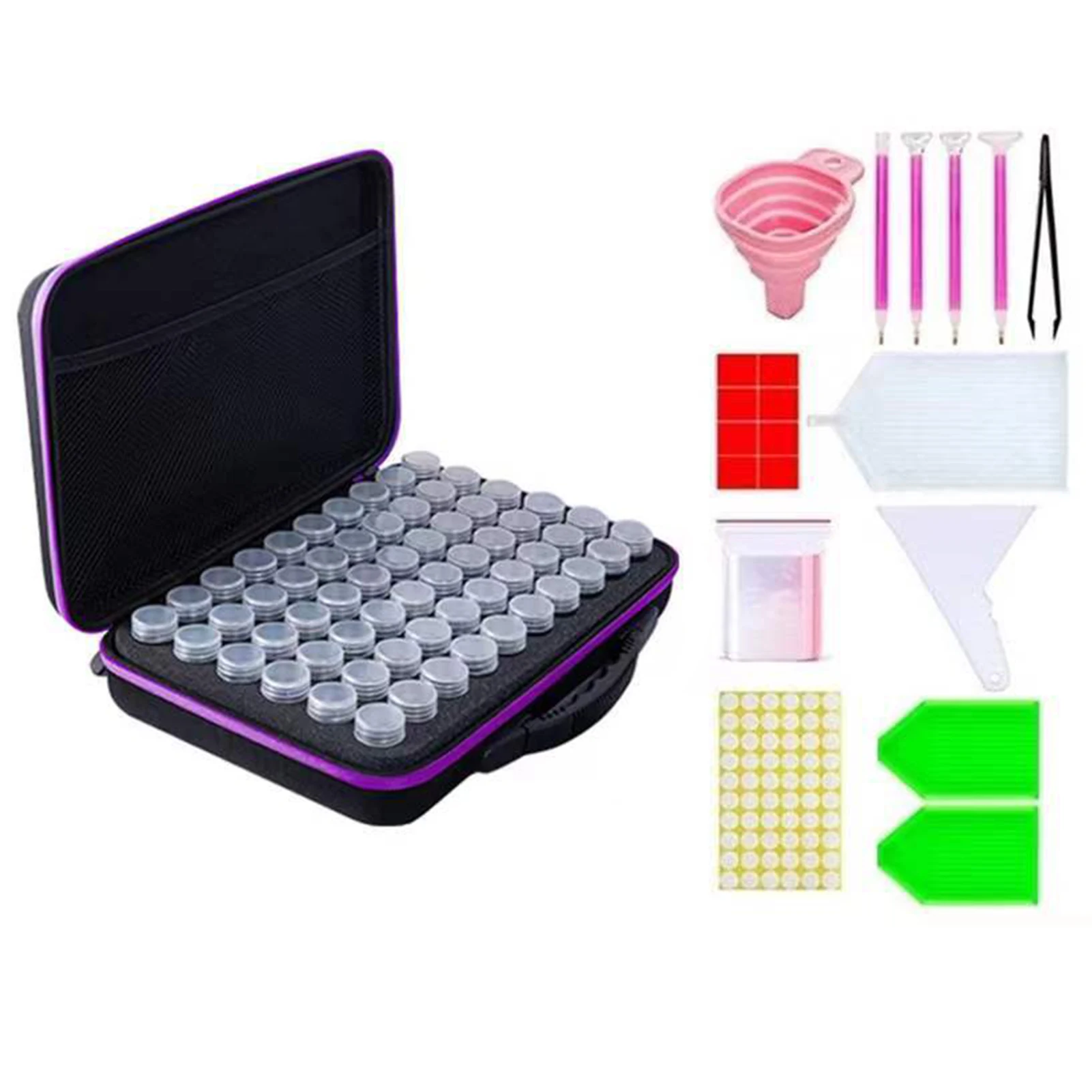 

60 Slots Tweezers Art Accessories Diamond Drawing Storage Box Kit DIY Craft Shockproof Funnel Sticker Portable Bead Container