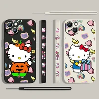 anime cute hello kitty for apple iphone 13 12 mini 11 pro xs max xr x 8 7 6s se plus liquid left rope silicone phone case coque