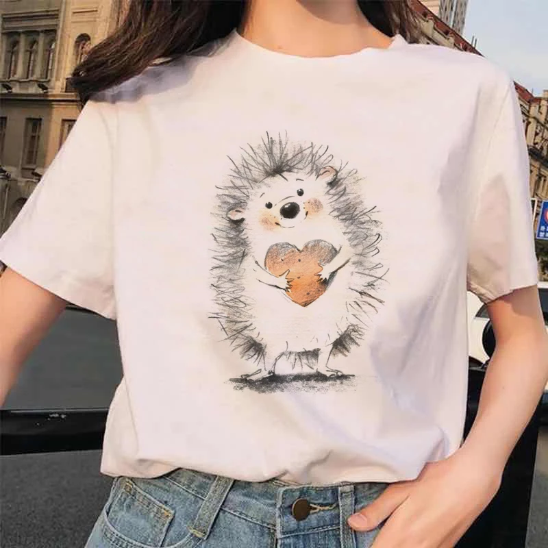 

Harajuku Kawaii Hedgehog женская футболка Ullzang с забавным мультяшным рисунком, милая рубашка, модная гранж-топ, женские футболки