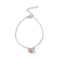 cute cat kitty bracelet for women trendy pink crystal bead chain bracelet korean fashion girl chain bangle jewelry gift for bff