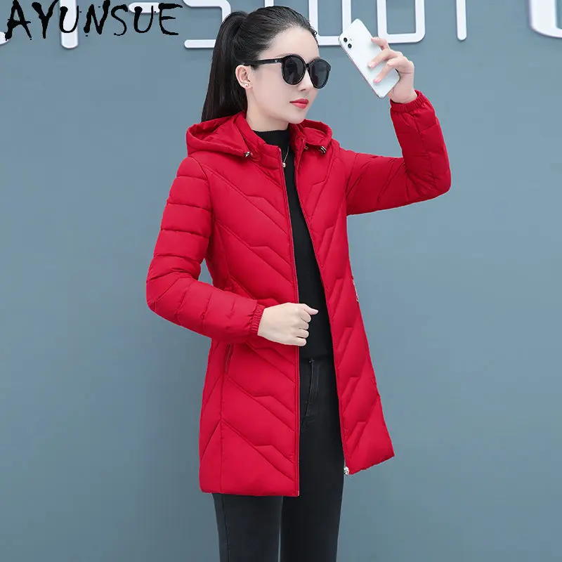 

2023 New Winter Clothes Women Medium Length Cotton Padde Jackets Korean Fashion Thickened Coats Hooded Slim Jacket Women Parkas
