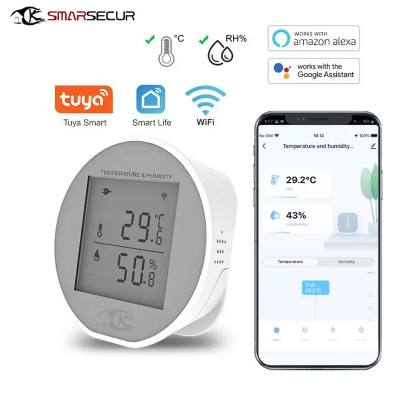 

Датчик температуры и влажности Tuya wi-fi, комнатный гигрометр, термометр, детектор, дистанционное управление, поддержка Alexa Google Home