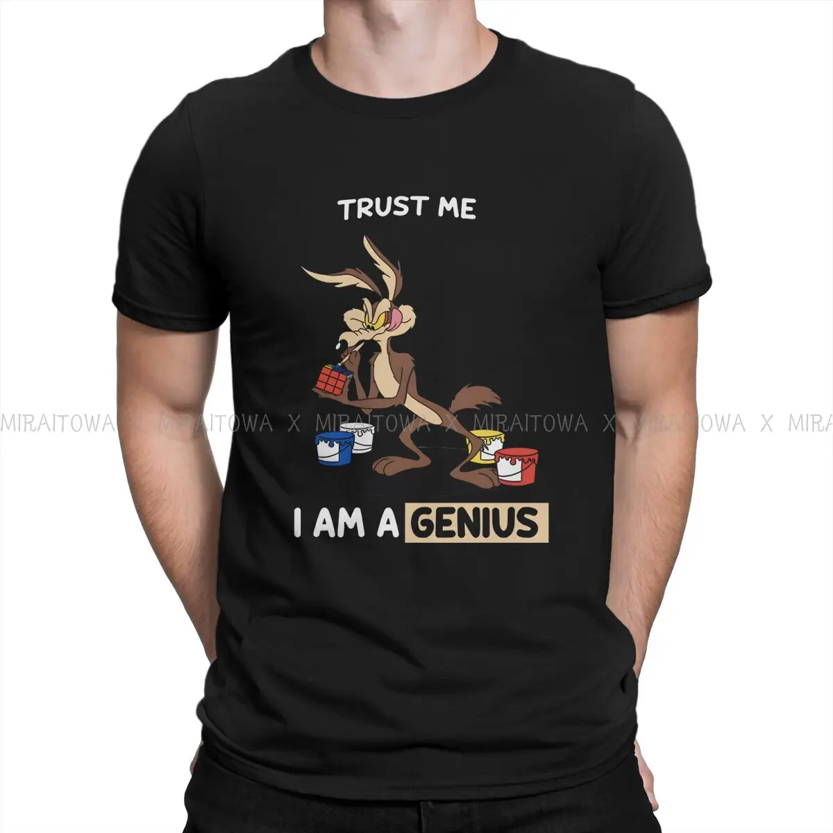 

Trust Me I Am A Genius Man's TShirt Wile E. Coyote and the Road Runner Crewneck Tops Fabric T Shirt Humor Top Quality Gift Idea