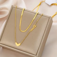 korean double stainless steel heart shape love necklace trendy punk contracted clavicle chain women jewelry snake chain necklace
