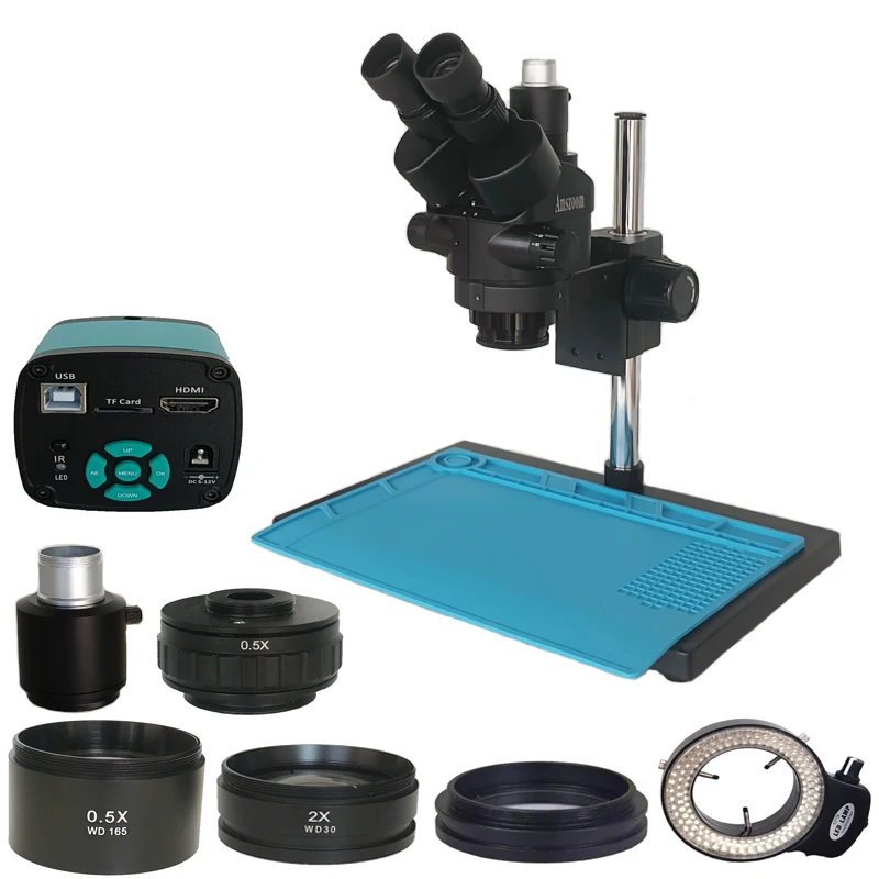 

Тринокулярный Стерео микроскоп 7X-45X с зумом, пластиковая многофокальная головка с 4K HDMI камерой, микроскоп, инструменты для ремонта телефоно...