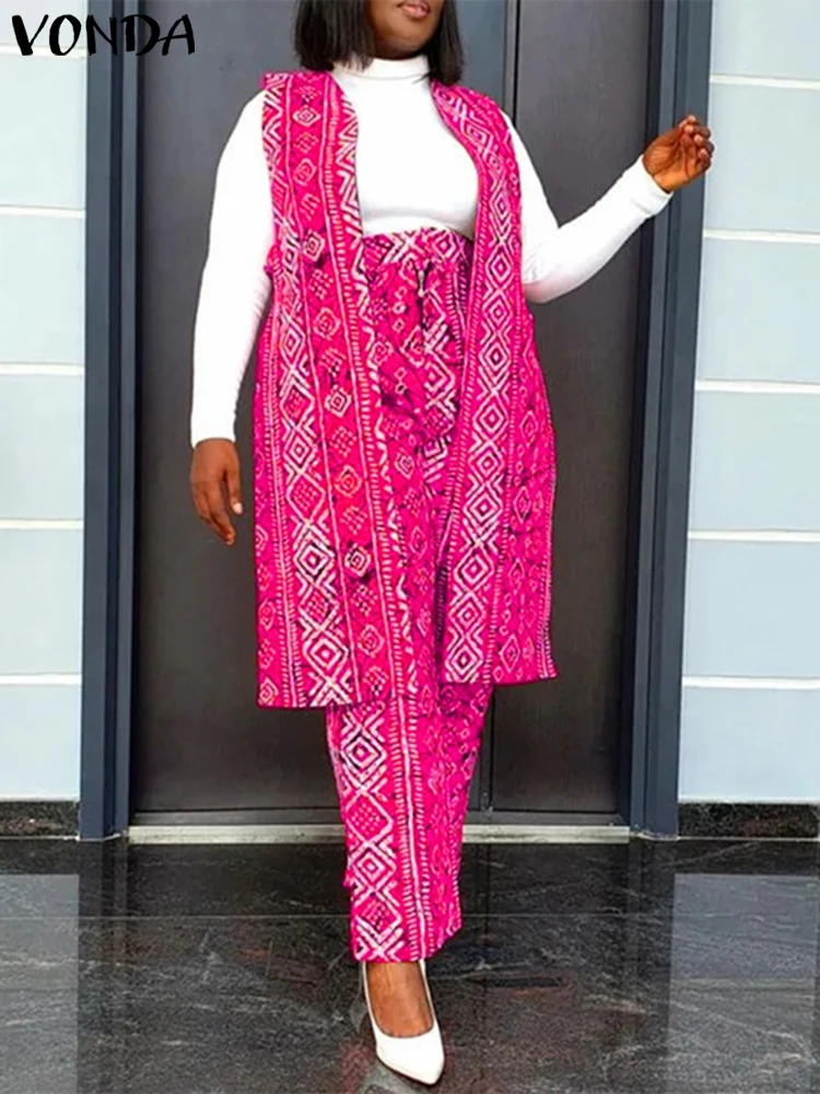 Сексуальные комплекты широких брюк без рукавов 2024 женские модные винтажные топы