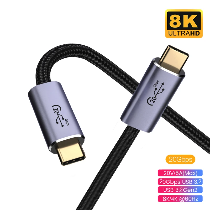 100W PD USB-C Cable 8K@60Hz USB 3.2 Gen2 20Gbps Cable Compatible with Thunderbolt 3 4 For MacBook iPad Nintendo SAMSUNG OnePlus