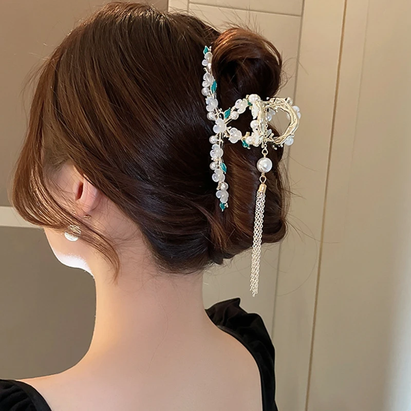 

New Women Metal Hair Claw Elegant Gold Flowers Hair Clips Barrette Crab Headband Ponytail Clip Headwear hair accessories tiara