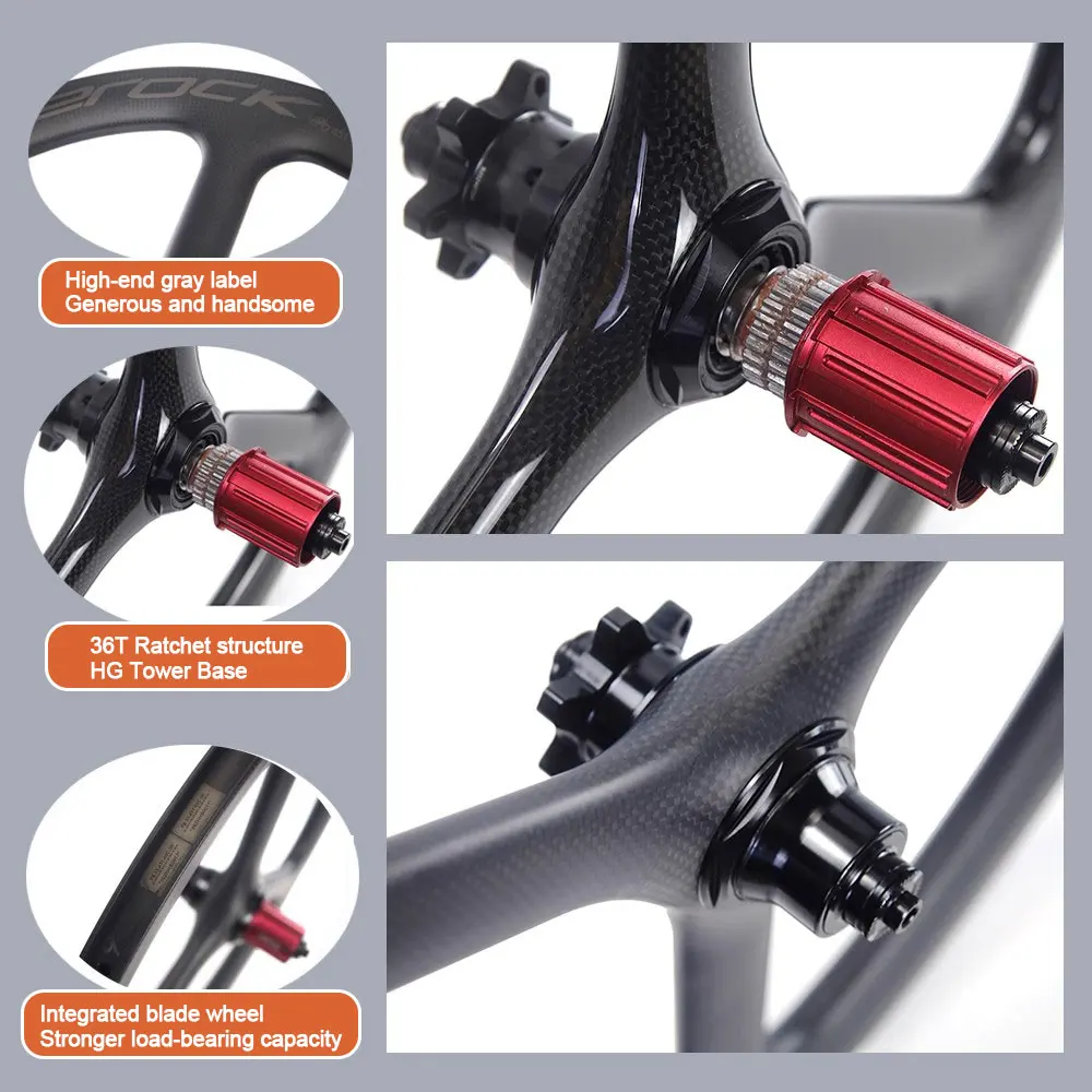 Фото Карбоновые колеса SILVEROCK TriSpoke 20 дюймов, 451, 16 дюймов, 349, дисковый тормоз Centerlock, 11 скоростей для мини-велосипеда JAVA FNHON D8 GUST K3PLUS №4
