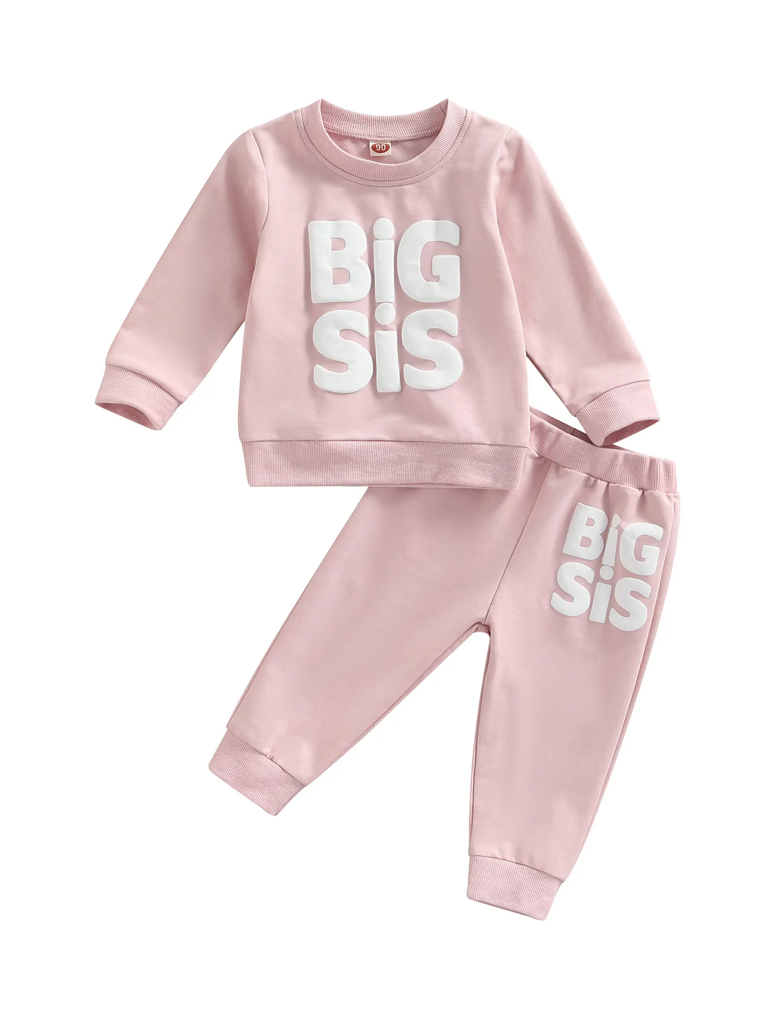 

Aojekbee Kids Girls Sisters Matching 2Pcs Outfits Toddler Letter Prints Patchwork Long Sleeve Round Neck Pullover Tops