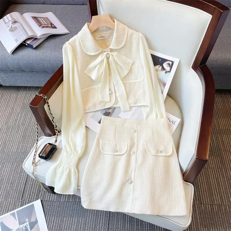 Женский твидовый костюм из двух предметов короткий пиджак и юбка в Корейском