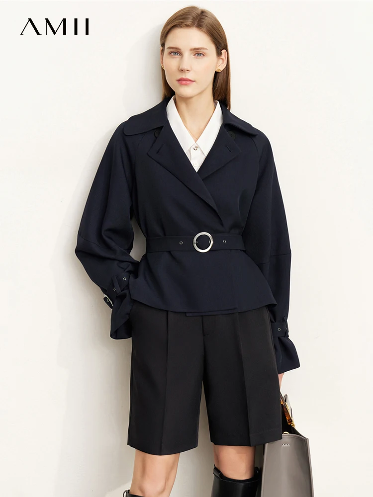 

Amii Minimalism Spring Trench Coats for Women 2023 Fashion Turn-down Collar Belt Trench Coat Slim Female Short Jacket 12241053