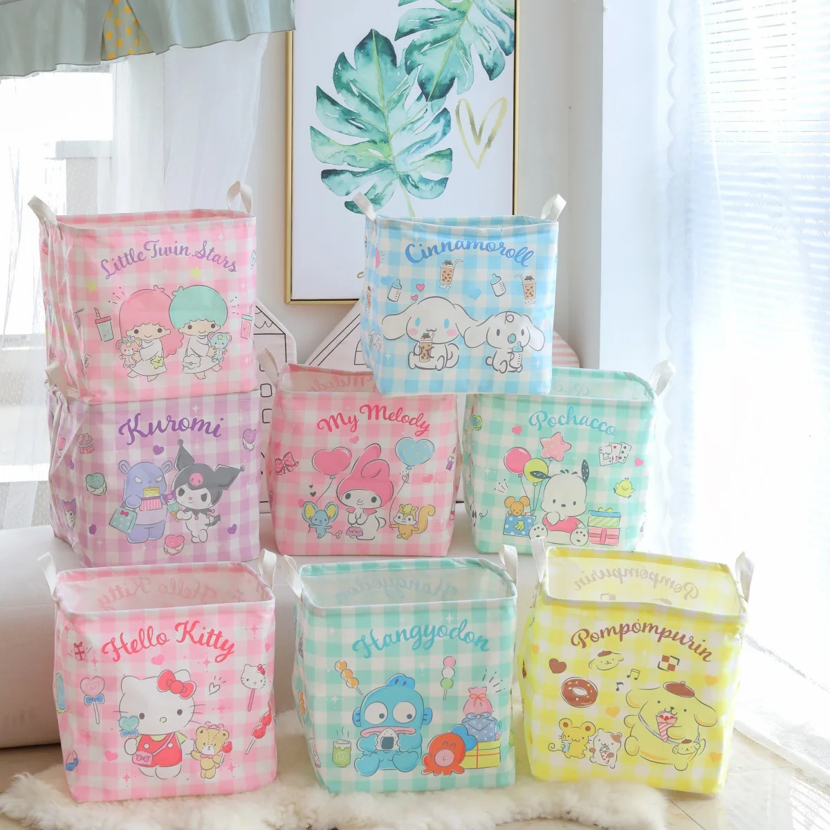 

Новинка Kawaii аниме Sanrioed Kuromi My Melody Kittyed Милая мультяшная Ткань Водонепроницаемая складная корзина для грязной одежды сумка для хранения