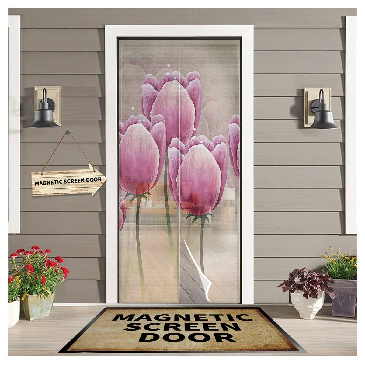 

Фуксия тюльпан цветок кухонные дверные занавески противомоскитная сетка насекомые экран дверные занавески для гостиной