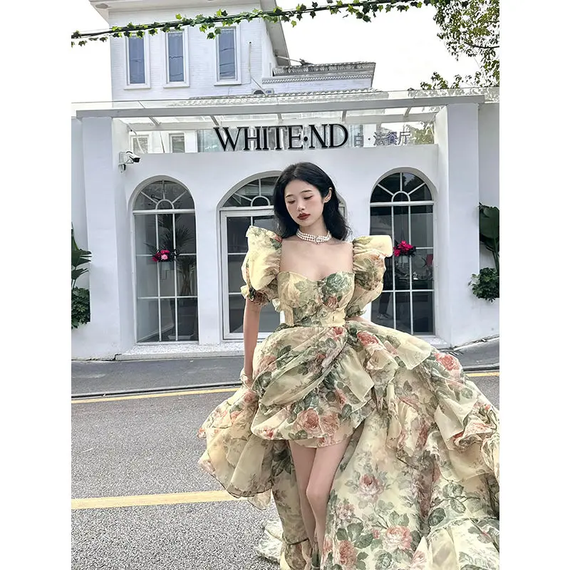 [Second hair] французское высококачественное вечернее платье с ярким желтым фоном и