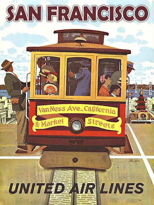 

Vintage United Airlines San Francisco travel poster reproduction metal sign