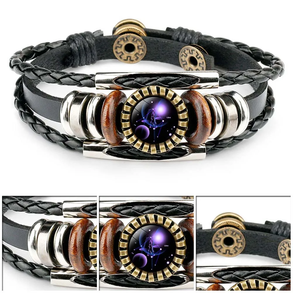 Женские кожаные браслеты 12 созвездий многослойные ручной работы в стиле панк с
