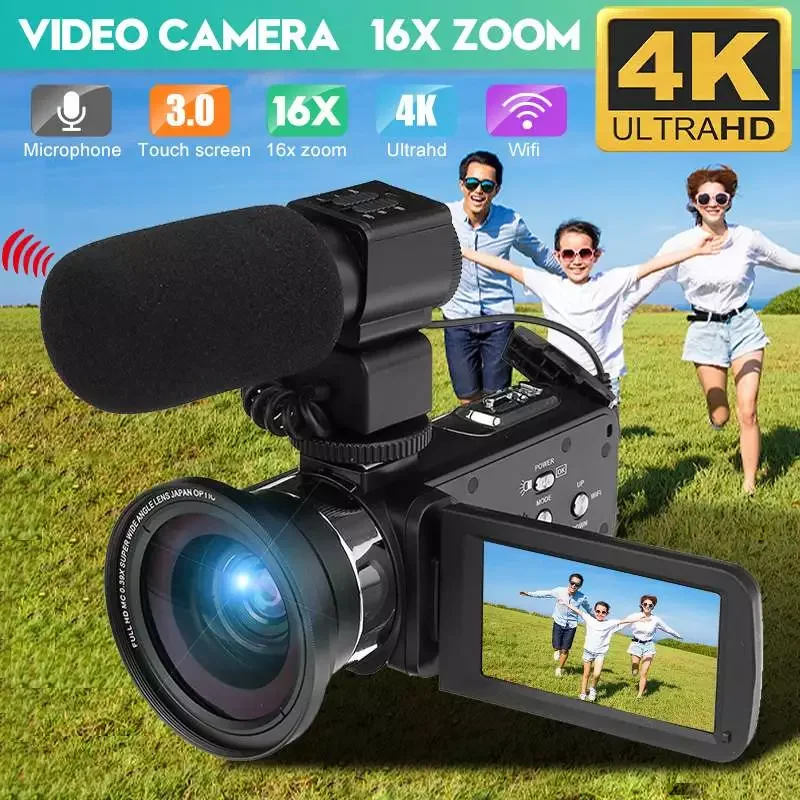 

WIFI 30MP 4K HD Camcorder Professional vlog Video Camera Night Vision Touch Screen 18X Digital Zoom Camera With Microphone Lens