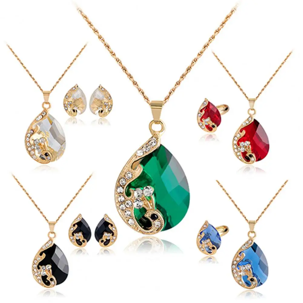 

Pendants Set Dreamy Color Beauty Durable Alloy Elegant Earrings Ring Pendants Set Necklace Set for Party