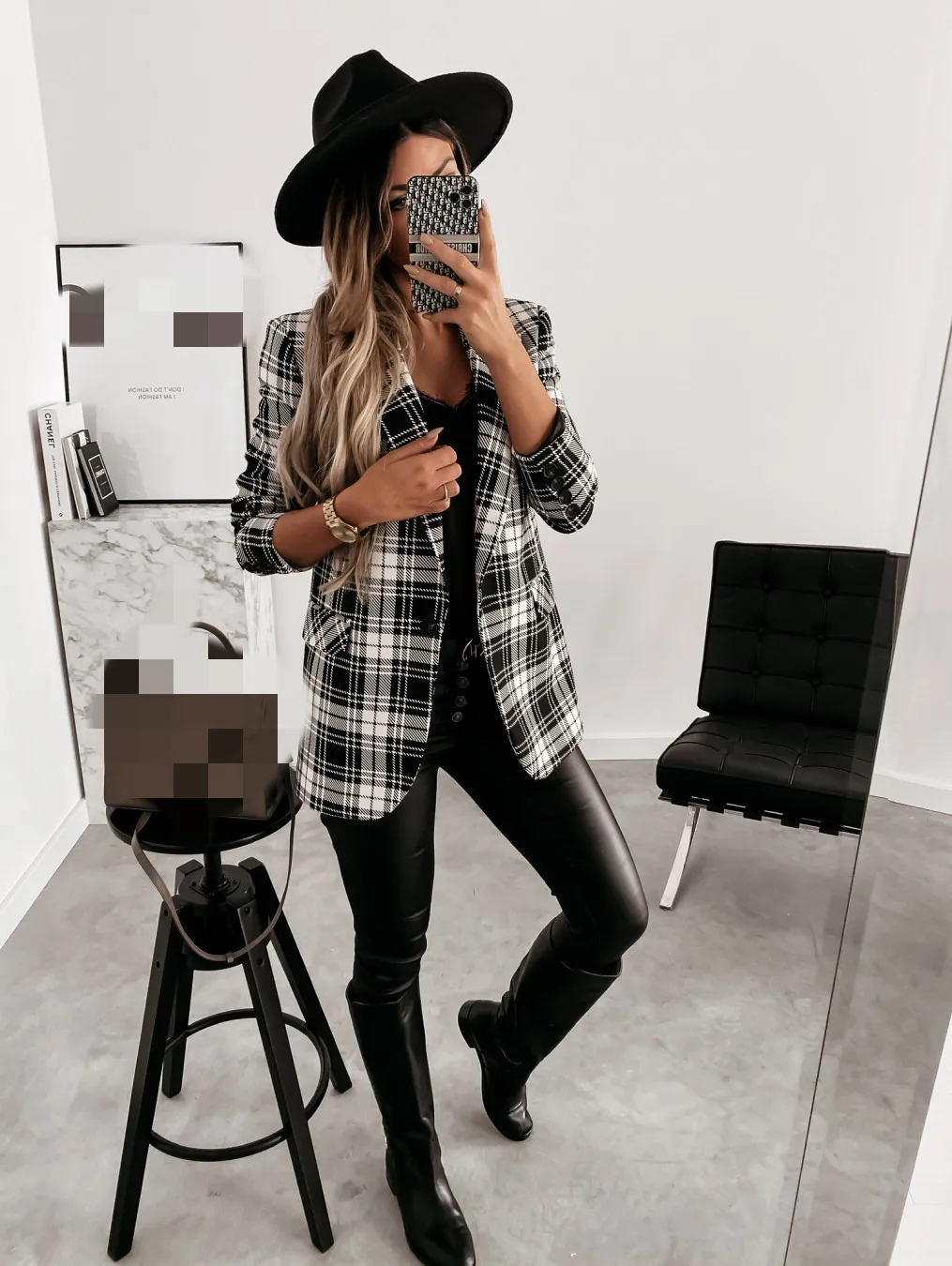 2023 Autumn Plaid Women Blazer Coat Single Breasted Pocket Long Sleeve Female New Blazers Office Casual Ladies Outerwear