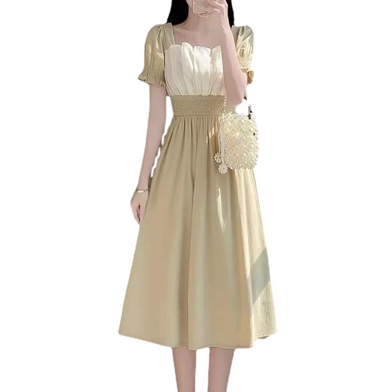 

2023 summer new style skirt temperament waist show thin color matching dress summer dress