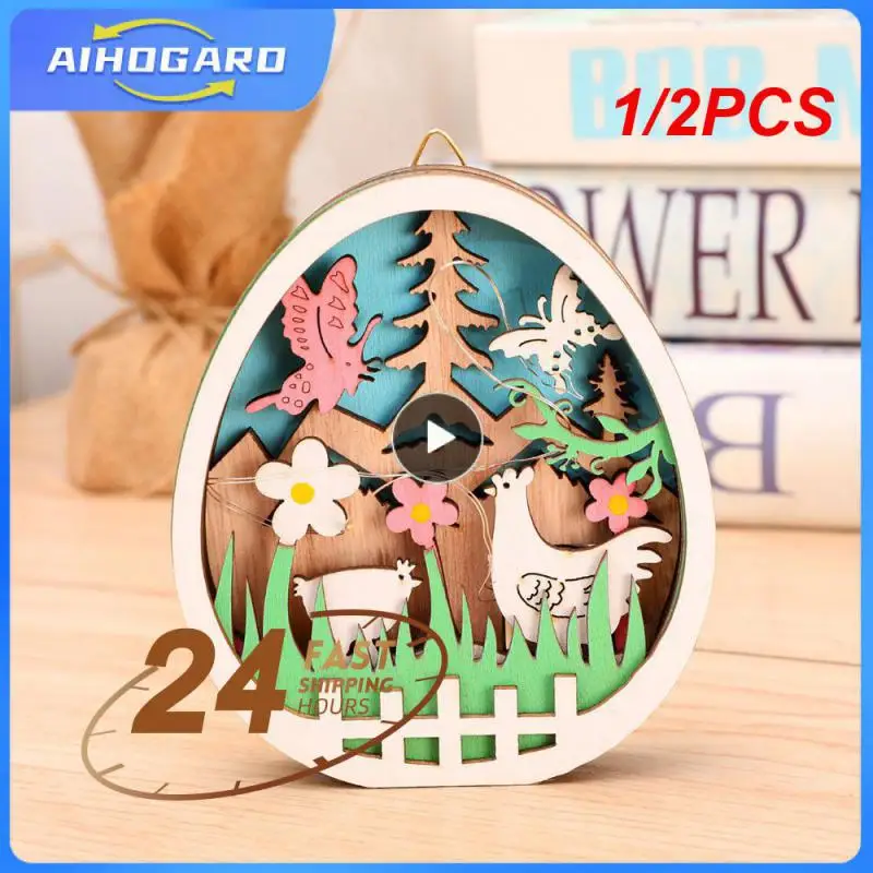 

1/2PCS New Easter Decoration For Home Wooden Easter Bunny Led Light Easter Craft Easter Bunny Ornament Decor Easter Egg Decor