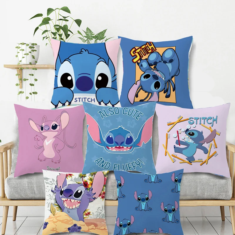 Disney Pillow Cases Cushion Cover Cartoon Lilo Stitch Decorative Nap  Cushion Cover on Bed Sofa Christmas Boys Girls Gift