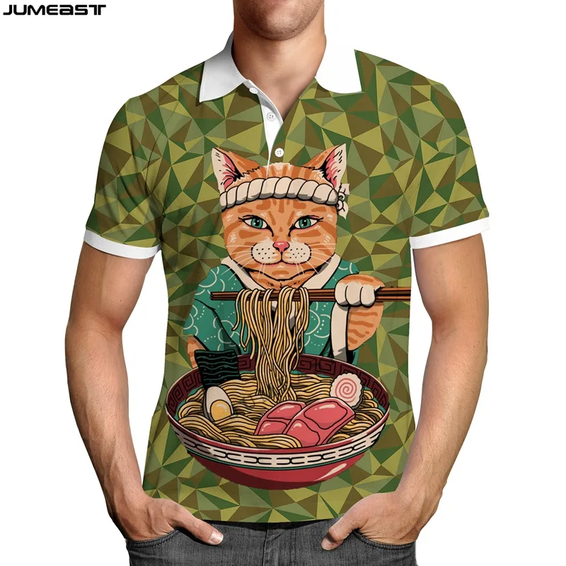 Jumeast Y2k Men Women 3D Printed Sweatshirt Hip Hop Japanese Samurai Cat Camouflage Polo T Shirt Sport Pullover Tops Tees images - 6