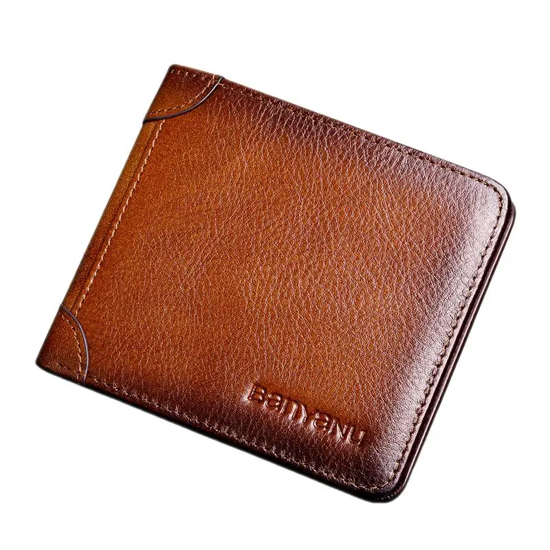Luxury Genuine Leather Men Short Wallet RFID Coin Wallet Man Cow Leather Card Holders Male Small Purses Money Clip