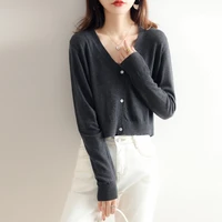 new sexy temperament wool sweater womens bottoming knitted cardigan v neck outer wear crop top loose short thin coat top