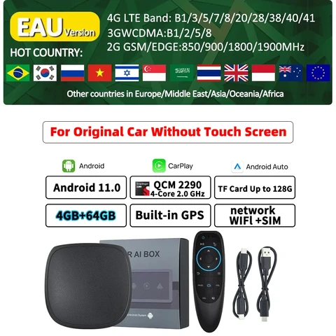 CarAiBOX 2023 Android 11 Carplay AI Box потоковая коробка 4 Гб 64 Гб Built-in GPS Беспроводная Carplay Android Автомобильная Мультимедийная Android коробка - изображение